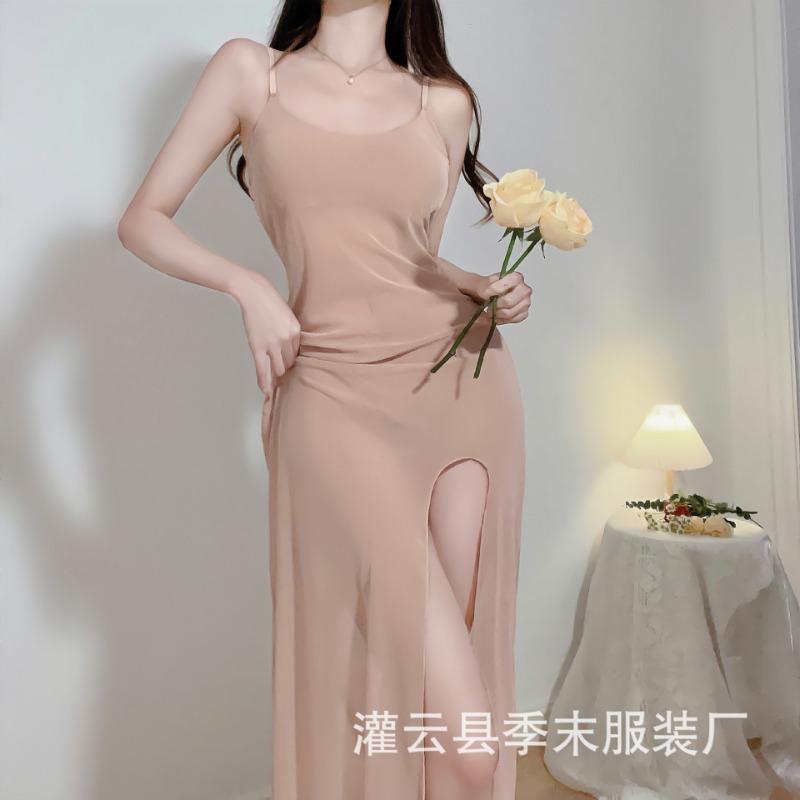 Sexy underwear women's sexy pure desire suspender long dress transparent mesh dress beautiful perspective passion