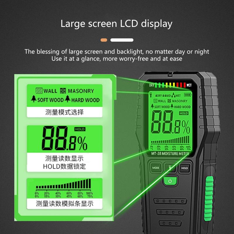 Pinless Wood Moisture Meter with High Sensitivity Sensor Non-Destructive Moisture Detector for Wood Brick Floor Auto-off