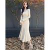 Women's Square Neck Long Sleeve Mermaid Dress Fitted High Waist Elegant Casual Maxi Dress