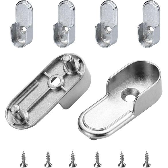 AEGYPIUS 6Pcs Oval Closet Rod End Supports 15mm x 30mm, Wardrobe Bracket Metal Rod Holders, Heavy-Duty Closet Pole Socket with Rear Facing 6.5mm P