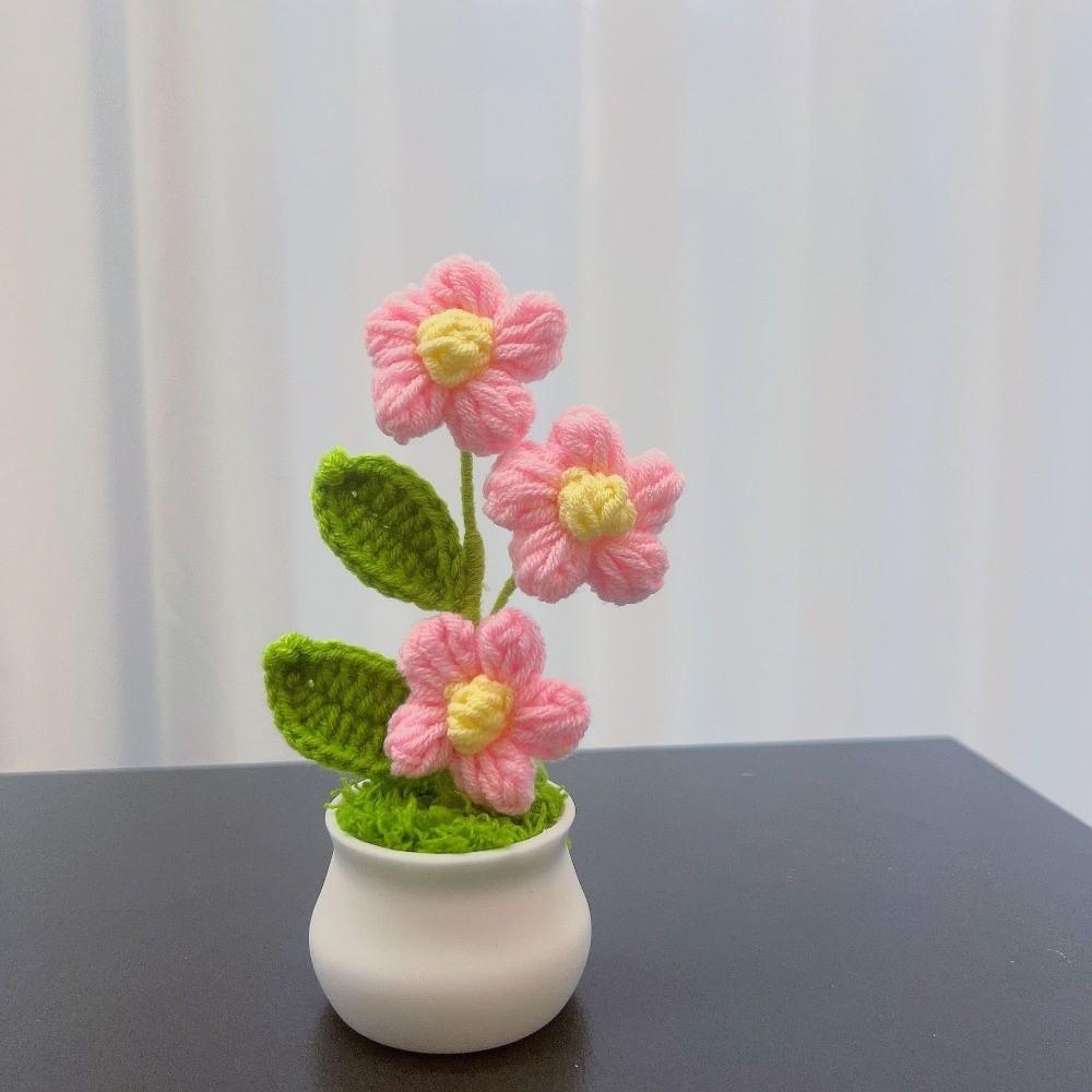 Handwoven Crochet Flower Potted DIY Artificial Flowers Pot  Birthday Gifts