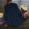 Dam Plus Size Blus Summer Solid V-hals Blusar Lösa Baggy Toppar Tunika Skjortor Dam Knäppning Långärmade Toppar