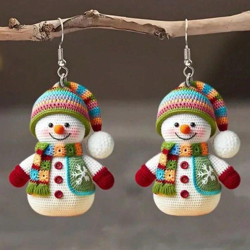 1 Pair Fashionable Cute Cartoon Christmas Snowman 2D Acrylic Dangle Earrings For Women, Suitable For Women's Christmas Wear, Christmas Gift