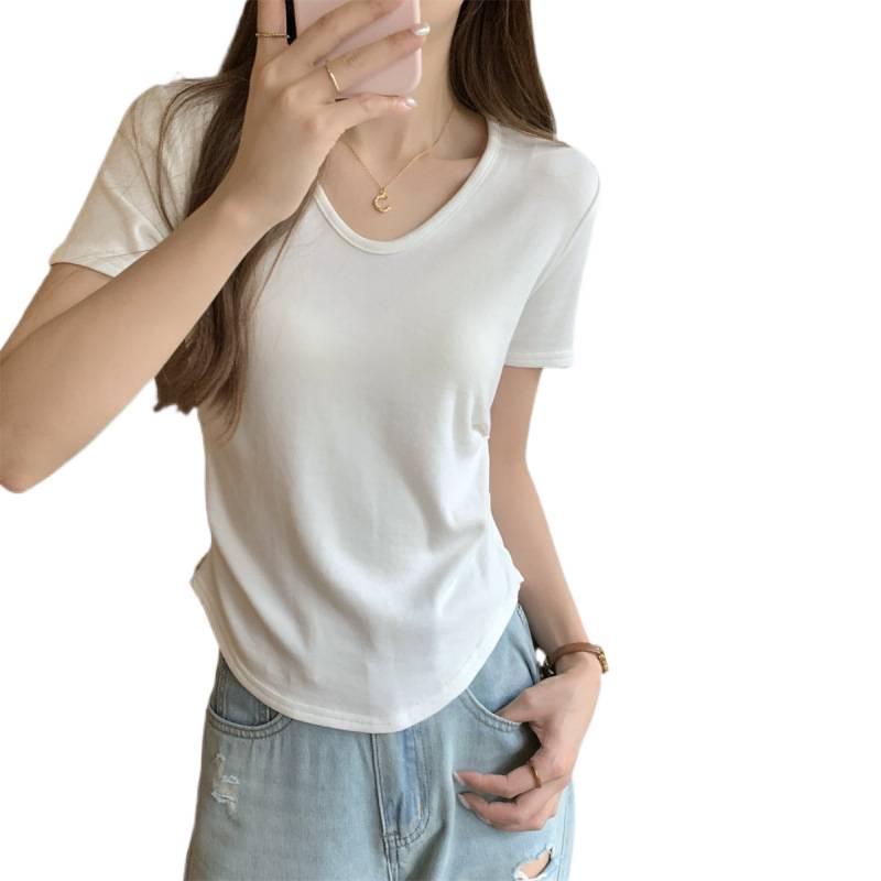 Spring/Summer Korean Style Slimming V-Neck Pleated Short Sleeve T-Shirt