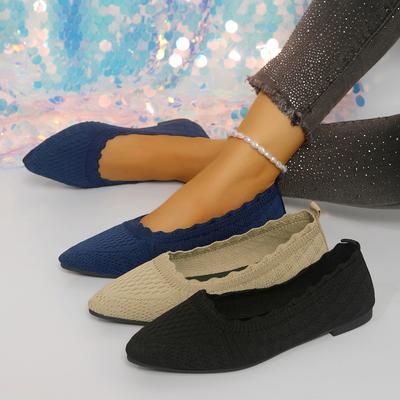Fashion Women Flats Shoes Pointed Toe Solid Color Knitted Slip On Sneakers Women Casual Breathable Ballet Flat Loafers Shoes for Women