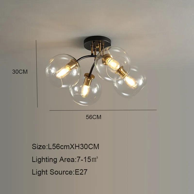 Industrial Retro LED Ceiling Lights Transparent Smoke Grey Glass Lampshade Design Black Gold Bedroom Decor Chandelier Light