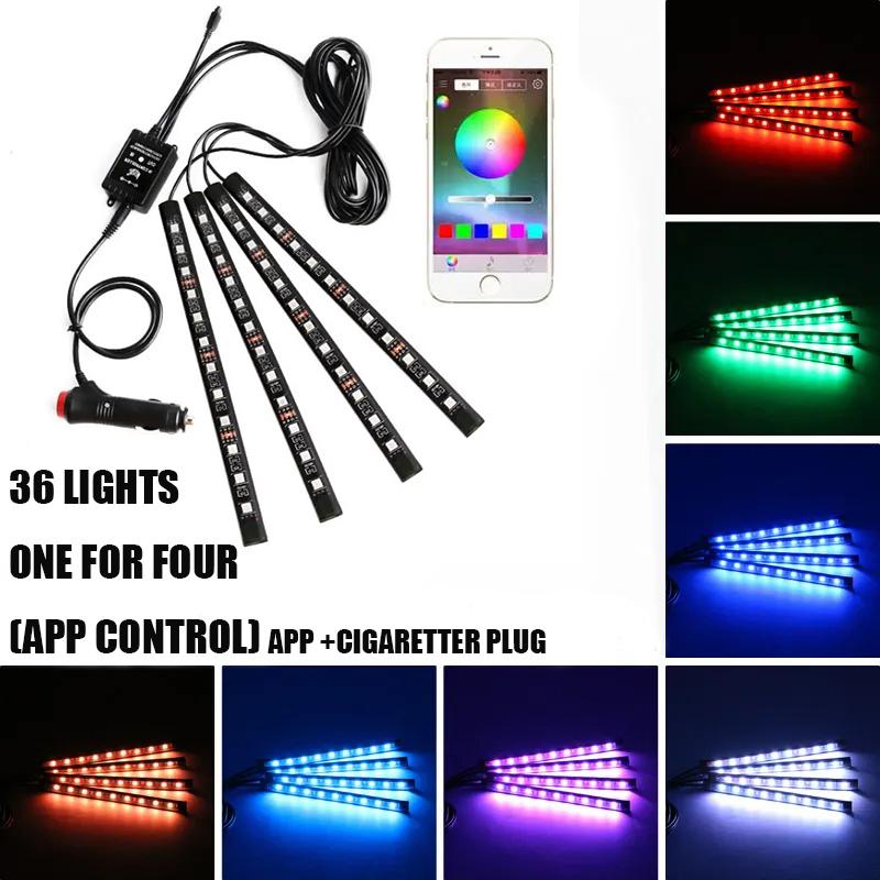 Neon 36 48 72 LED Car Interior Ambient Foot Light with USB Wireless Remote Music APP Control Auto RGB Atmosphere Decorative Lamp