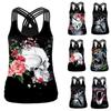 Women's Digital Printing Sleeveless V-neck Overlapping Ribbon Blouse Vest