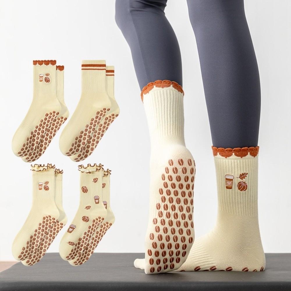 Pumpkin Embroidery Yoga Socks Breathable Cuffed Mid Tube Socks Professional Floor Socks for Women