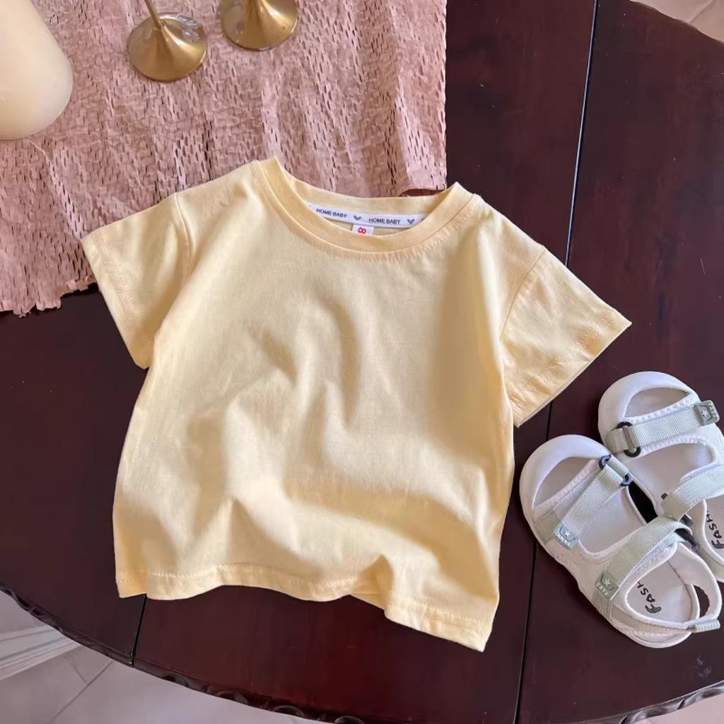 Kids Cotton Short Sleeve T Shirt Solid Summer Basic Top for Boys and Girls