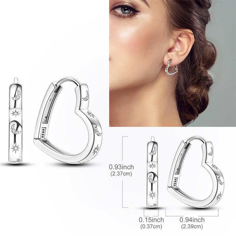 925 Silver Hoop Earring Moon Sun Earring Pendent Zircon Heart Shape Star Eardrop For Women Girl Making Jewelry