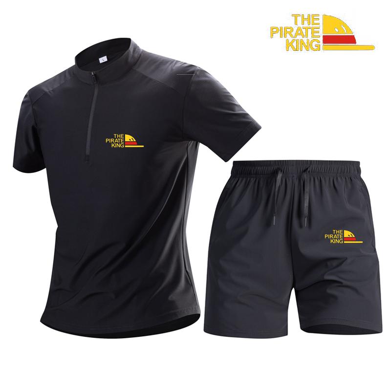 Sports POLO Suit Men Half-Zip Fitness Basketball Running Fashion Suit Printed Men s Summer Short Sleeve Tracksuit S