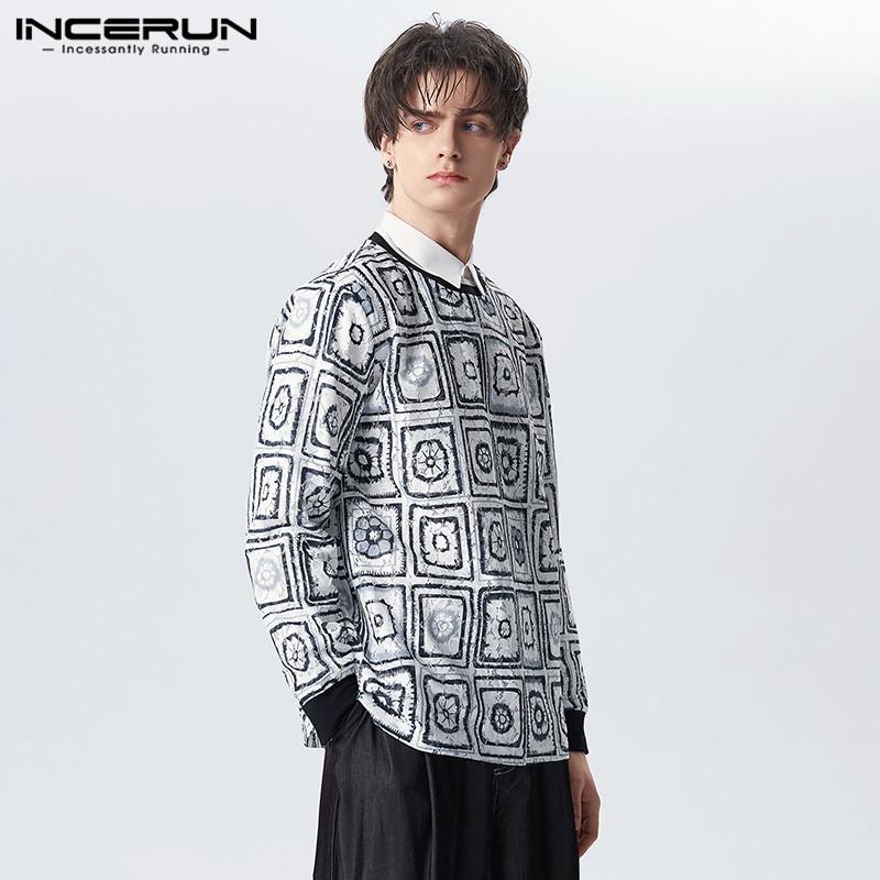 

INCERUN Весенние мужские винтажные повседневные топы с длинными рукавами