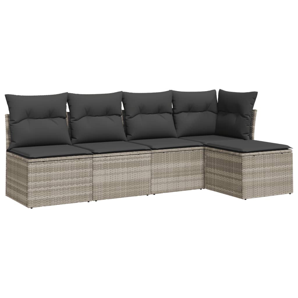 Vidaxl 5-Cz. Garden Furniture Set, Cushions, Light Grey PE Rattan