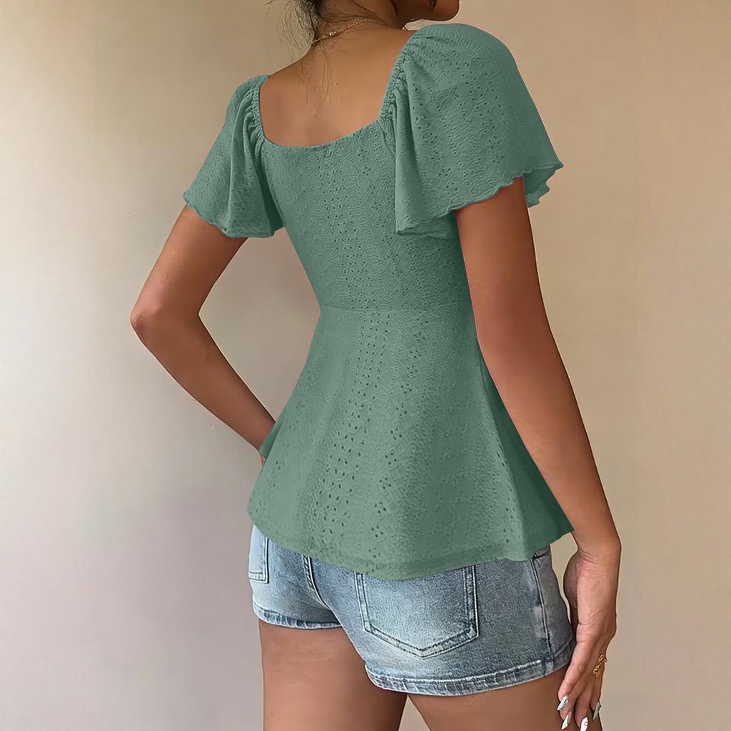 Women's V-neck Drawstring Tied Sexy Short-sleeved T-shirt Top