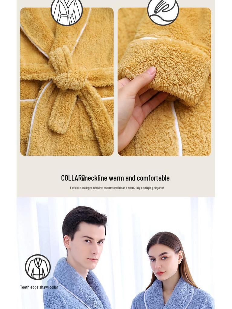 Women's and Men's Extra Long Plush Robe - Thickened Shu Cotton Fleece Bathrobe, Plus Size Homewear for Autumn and Winter