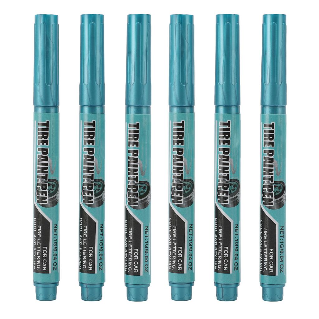 6Pcs Tire Paint Pen Water Proof Long Lasting Protective Oil Tire Marker Pen Blue 1g