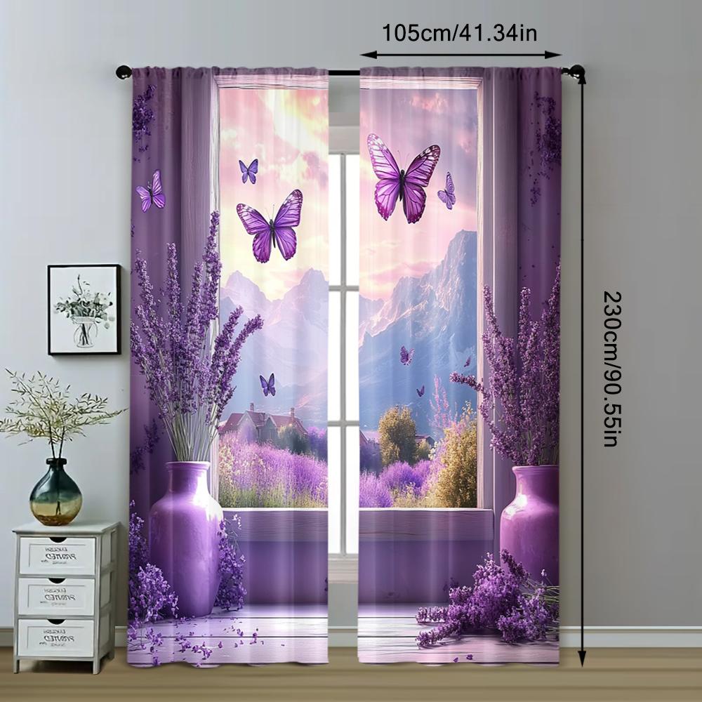 Drapes Lavender Scene Windowing Fabric Without Electricity Holiday Decorations Suitable Bedroom Curtain Polyester Machine Washable Perfect For Decor