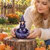 Wild Bird Food Station Meditating Witch Garden Feeder, Halloween Resin Sitting Statue Holiday Gifts for Gardeners Outdoor Wall Mounted Feeder