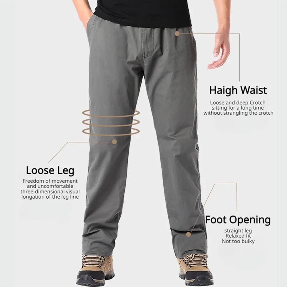 Spring Autumn Trendy Casual Pants For Men Cotton Solid Color Cargo Pants Elastic Waist Straight Leg Streetwear Men's Joggers