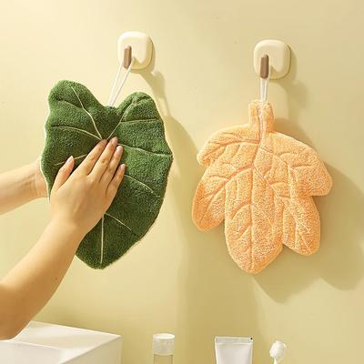 1pc Leaf-Shaped Hanging Hand Towel - Ultra Soft, Super Absorbent & Quick-Dry Bath & Kitchen Towel ,Hanging Loop - for Bathroom