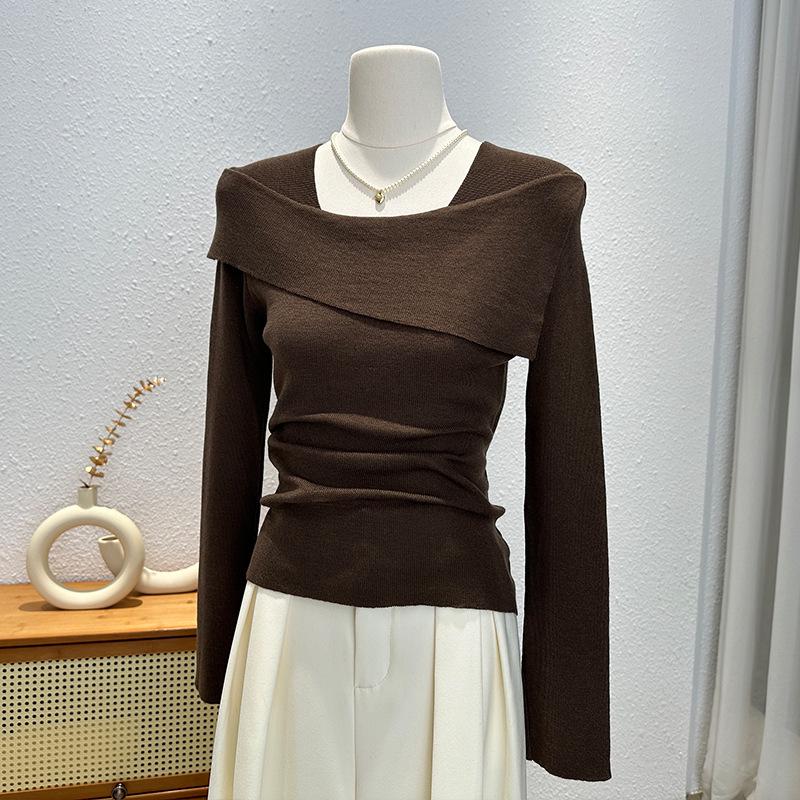 Versatile One-Shoulder Long-Sleeve Knit Top - Slimming Women's Fashion Shirt