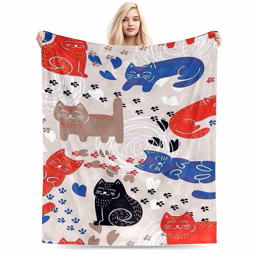 Colorful Cat Pattern Flannel blanket for bedroom, living room, sofa, and nap