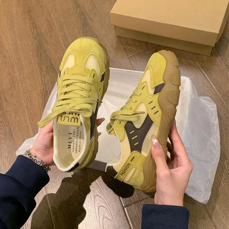 Yellow Dad Shoes Women's 2025 New Summer Forrest Gump Training Shoes Mesh Breathable Mesh Shoes Platform Casual Sports Shoes