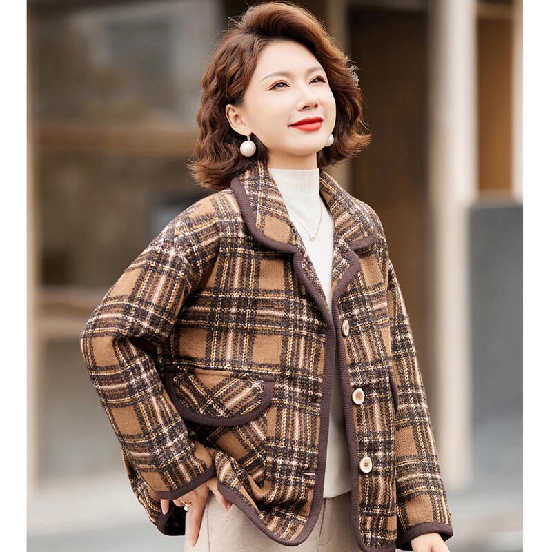 

Women s Retro Plaid Lapel Coat 3XL
