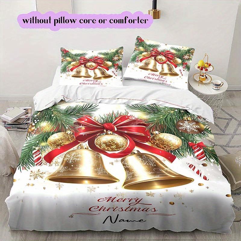 Christmas white background mistletoe Christmas bell christmas Name Customized Creative Print Set Bedding Quilt Cover Pillowcase