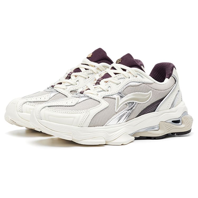 LiNing Leather Shock Absorbing Non-Slip Wear-Resistant Low-Top Running Shoes Women Sneaker Off-White ALFR144-1