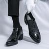 Men's Retro Leather High-Heel Business Shoes - Size 46, Pointed Toe, Low-top for Formal and Wedding Events