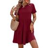 Women's Casual Round Neck Pleated Short Sleeve Dresses