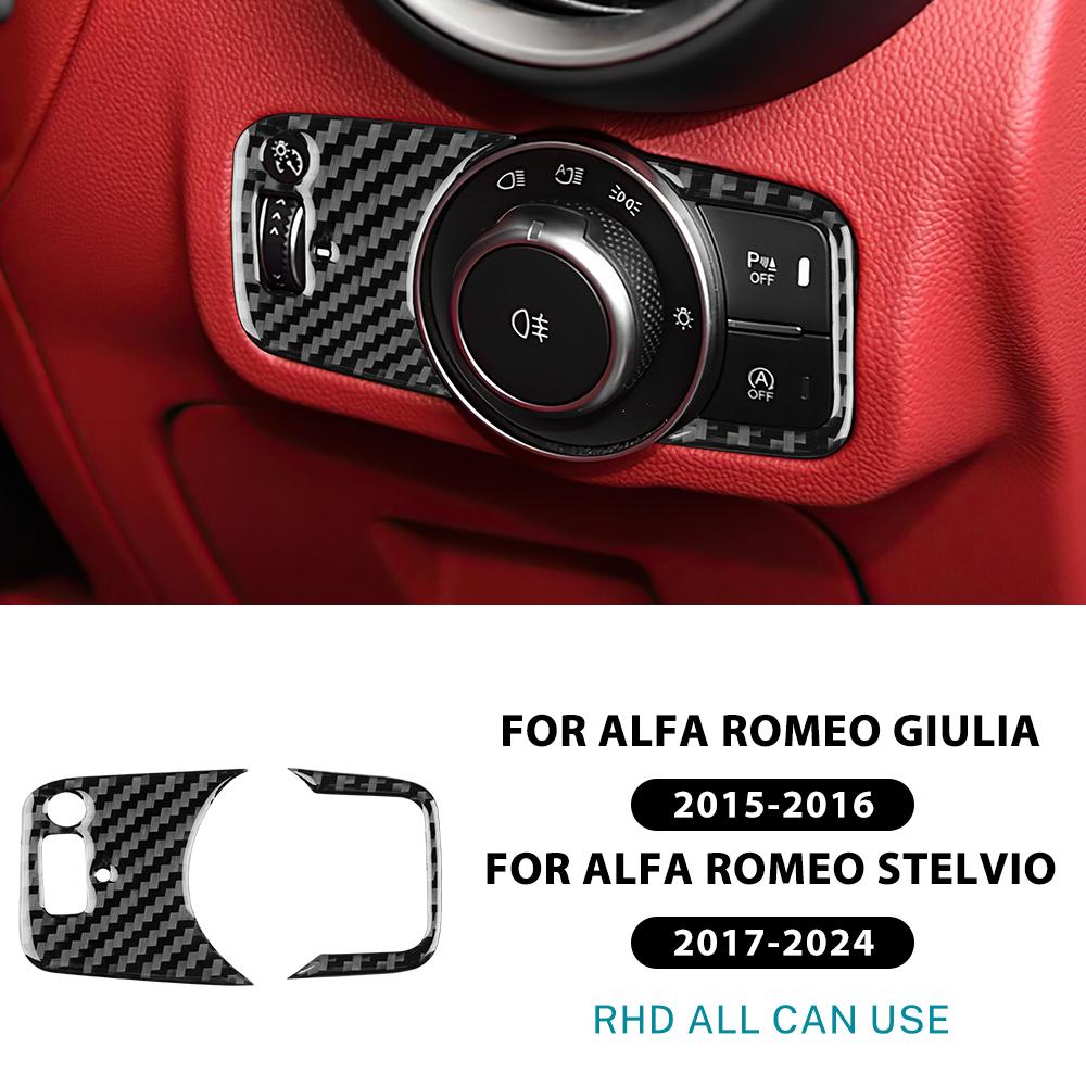 Carbon FIber Car Headlight Switch Button Panel Sticker For Alfa Romeo Giulia 2015 2016 For Stelvio 2017-2024 Interior Accessory
