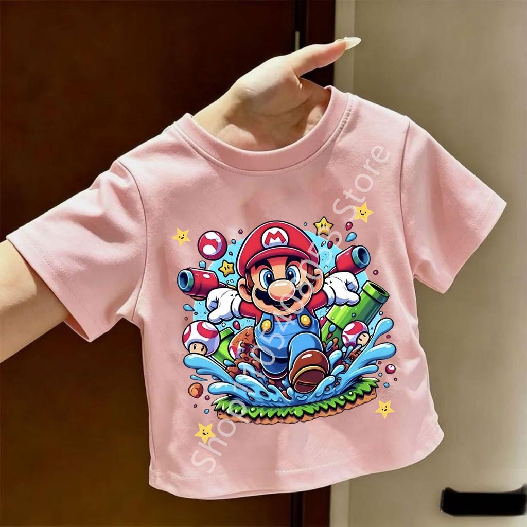 Super Marios Tshirt for Children Cartoon Anime Clothes Round Collar Clothing Short Sleeve Kid Summer Tee Top