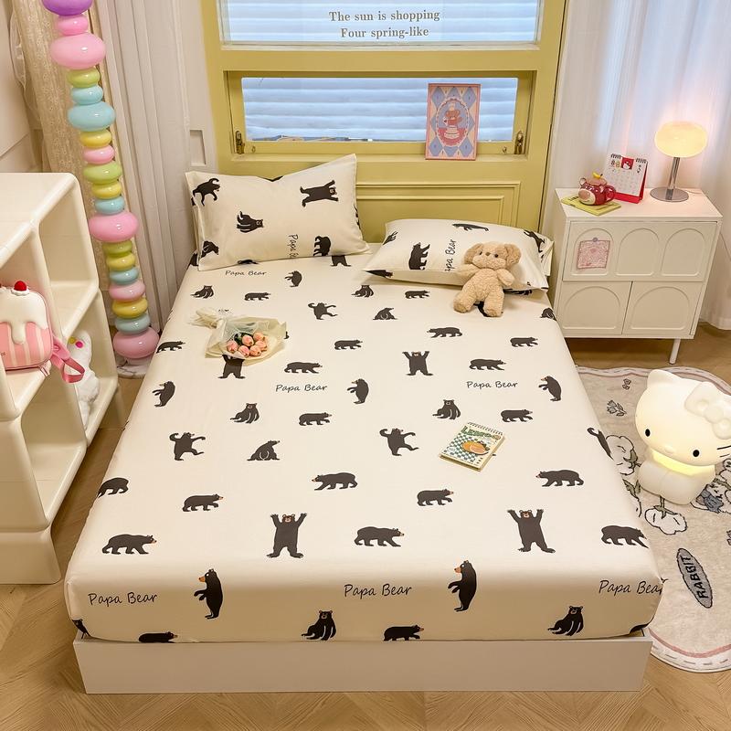 100% Cotton Bedsheets Cartoon Style Fitted Sheet For Kids Room Skin-Friendly Mattress Cover (No Pillowcase)