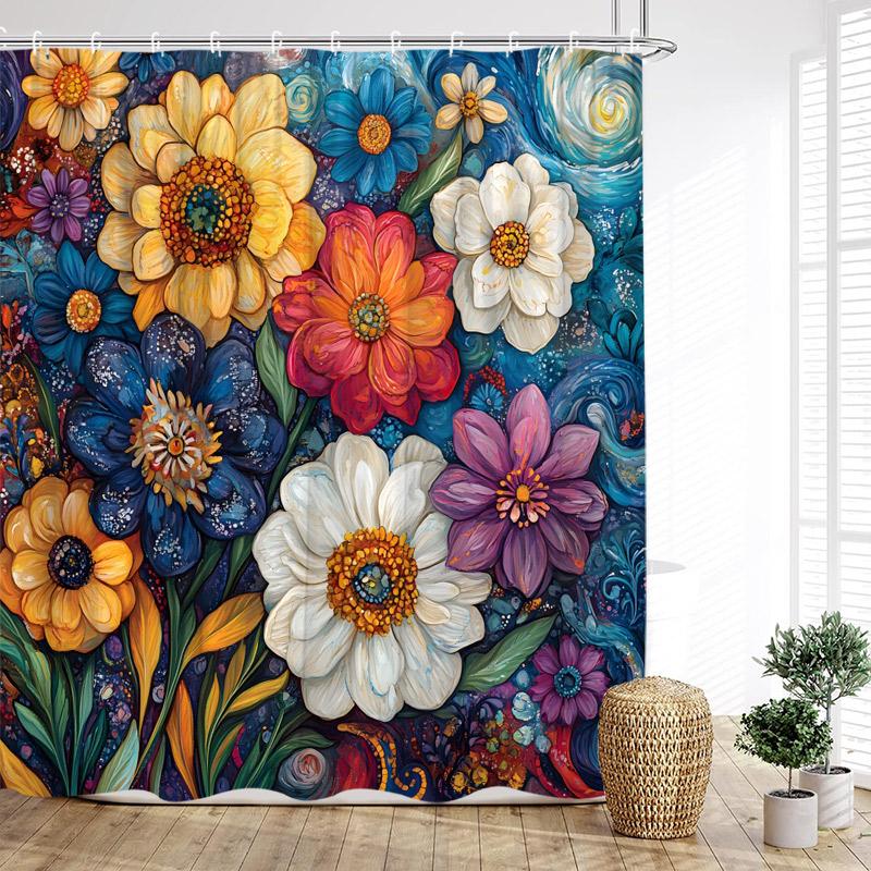 Vintage Boho Floral Shower Curtains Colourful Flowers Botanical Pattern Modern Polyester Fabric Home Bathroom Curtain Decor Set