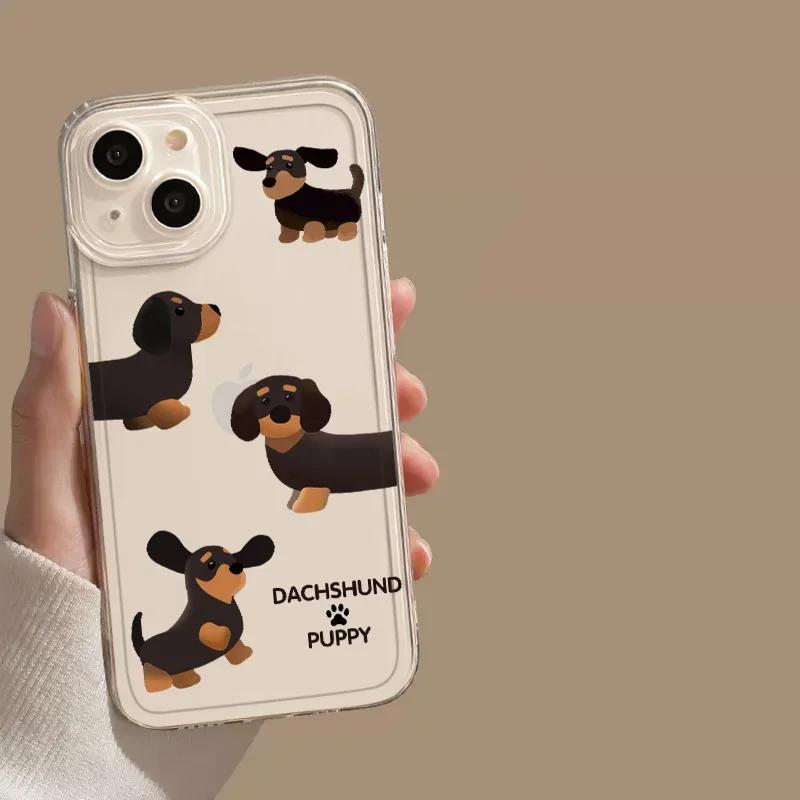 Cartoon Dachshund Corgi Dog Clear Phone Case For iPhone 15 14 13 11 12 16 Pro XS Max 13Mini XR X SE Plus Transparent Cover Funda