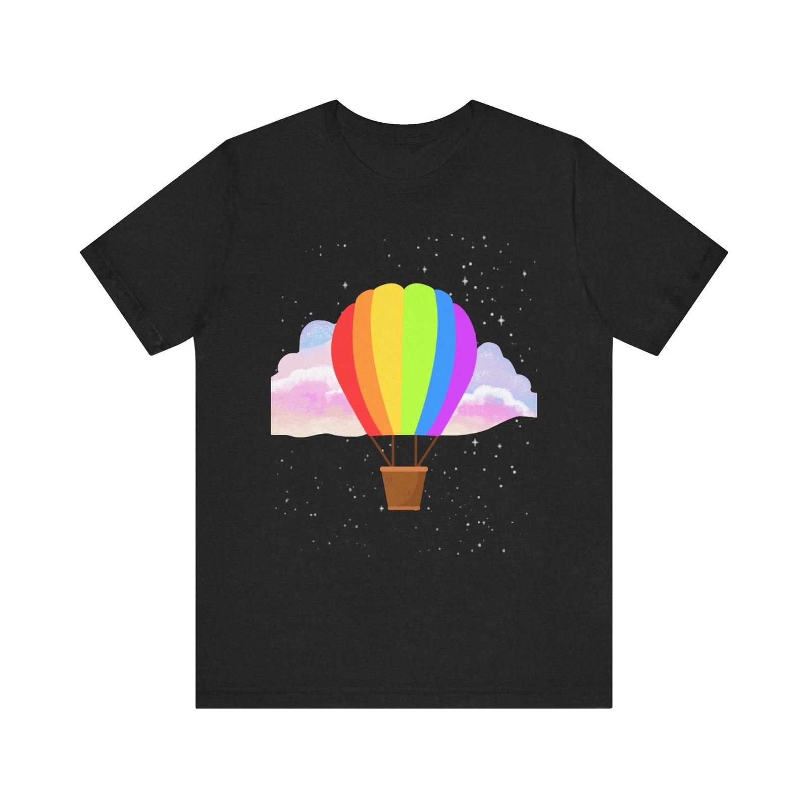 Rainbow Hot Air Balloon T-Shirt | Colorful Cloud Unisex Graphic Tee 3XL
