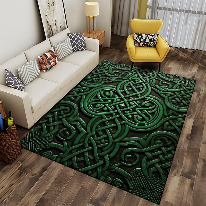Green Celtic Knot Pattern Carpet suitable as a non-slip mat for the living room or bedroom sofa