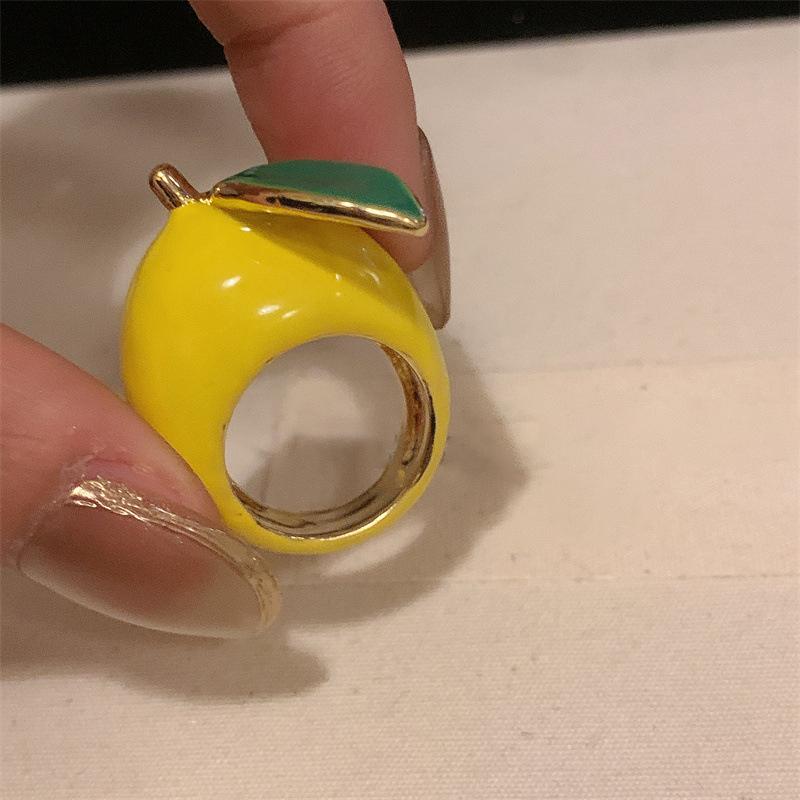Einzigartiger Erdbeer-Drip-Öl-Ring Zitrone Tropfendes Öl-Gemälde Ring Koreanischer Stil Kirschfrucht Emaille-Ring Geschenk