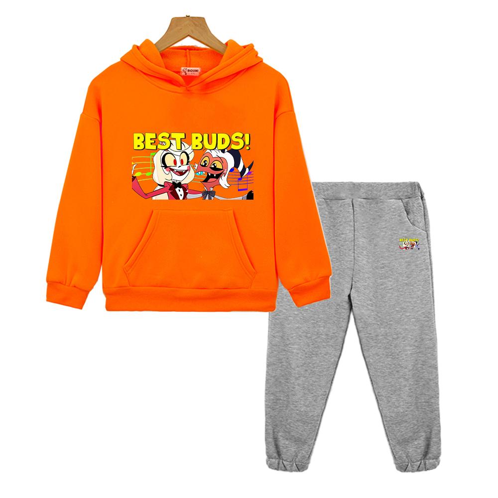 2PCS pullover+Pant kid boutique clothe Autumn helluva boss print hoodie Fleece Comfortable Sweatshirt jacket boy girl Spors Sets