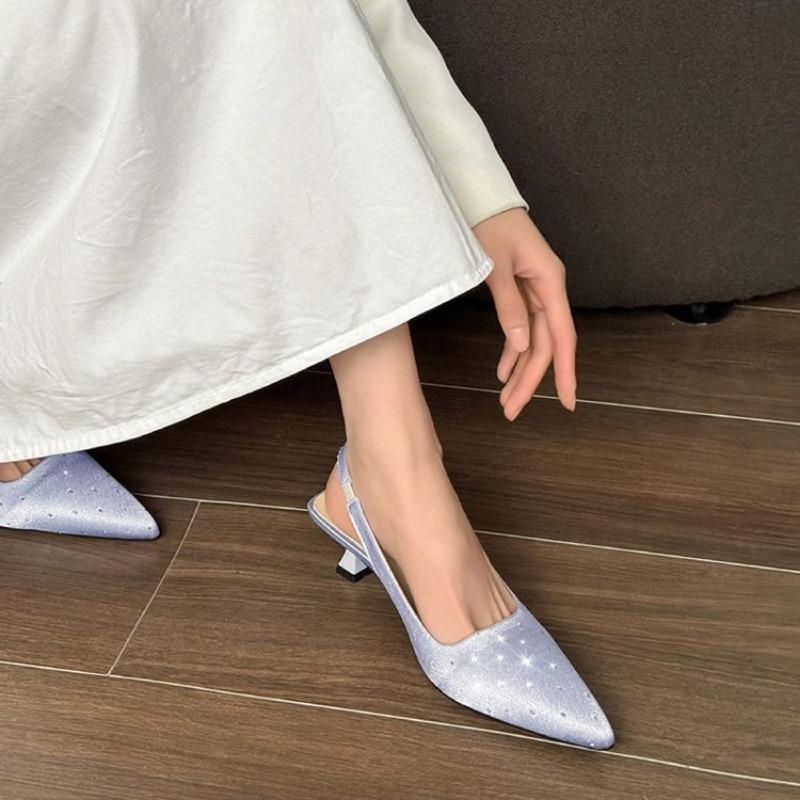 2025 Morern Women Shoes Spring New Women's Pumps Sexy Pointed Thin High Heels Fashion One Word Buckle Rivet Dress Pumps Zapatos