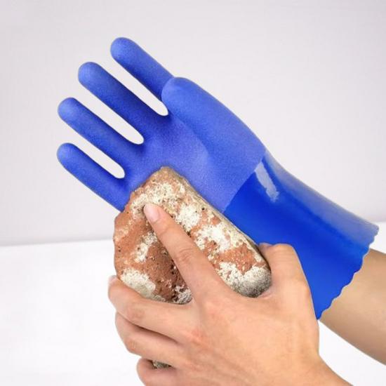 Industrial Acid & Alkali Resistant Blue PVC Gloves - Oil-Proof, Slip & Wear-Resistant, Thick Dip-Coated.