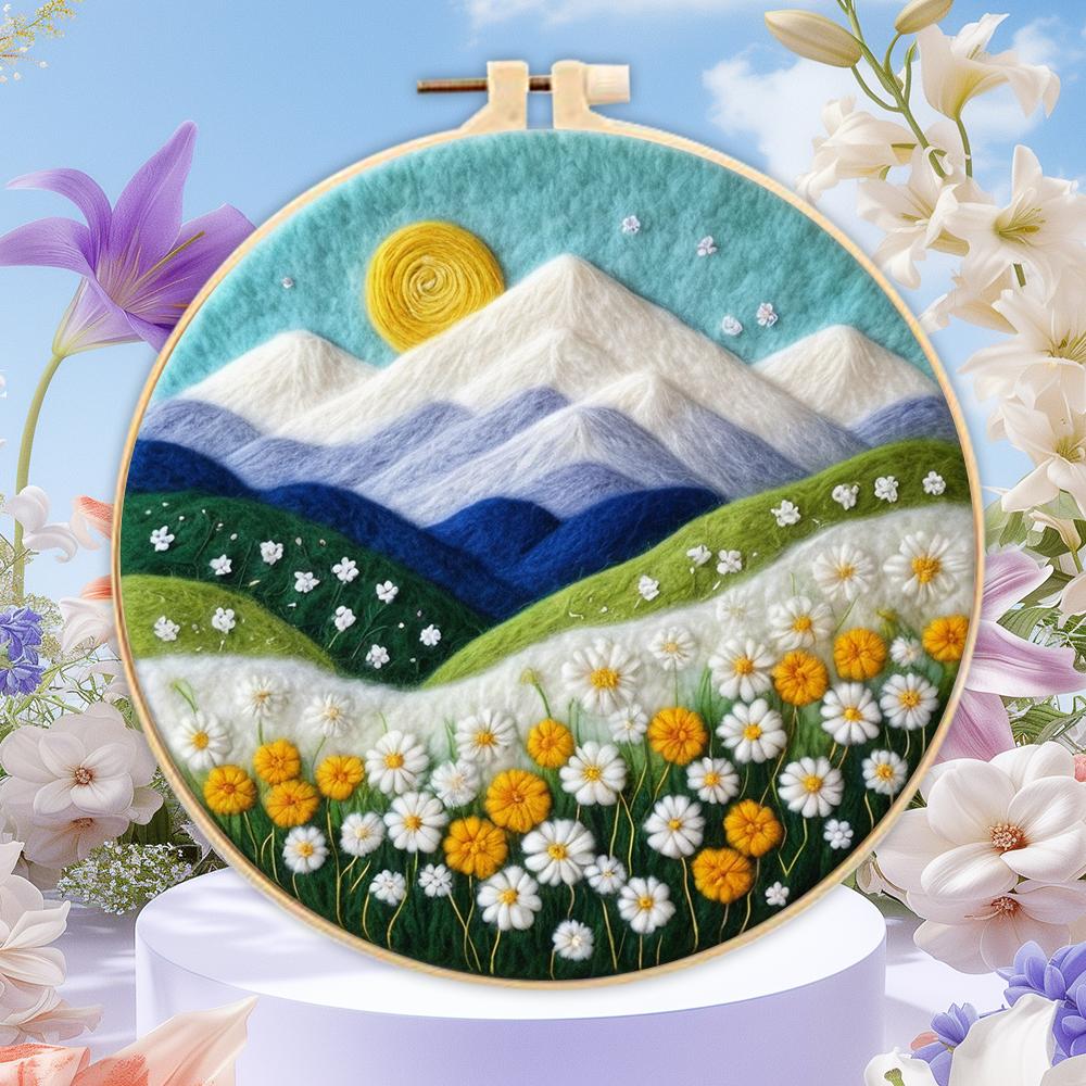 CHENISTORY 20x20cm Frame With Wool Felting Painting Kit Landscape Funny Diy Felt Crafts Package Felt Needle For Home Decoration