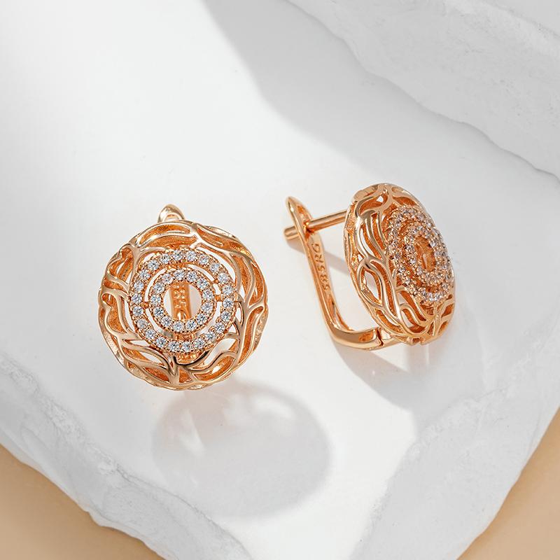 Kienl Vintage Hohlmuster Hängeohrringe für Damen Exquisiter Roségoldton mit natürlichem Zirkon Täglicher feiner Schmuck Geschenk