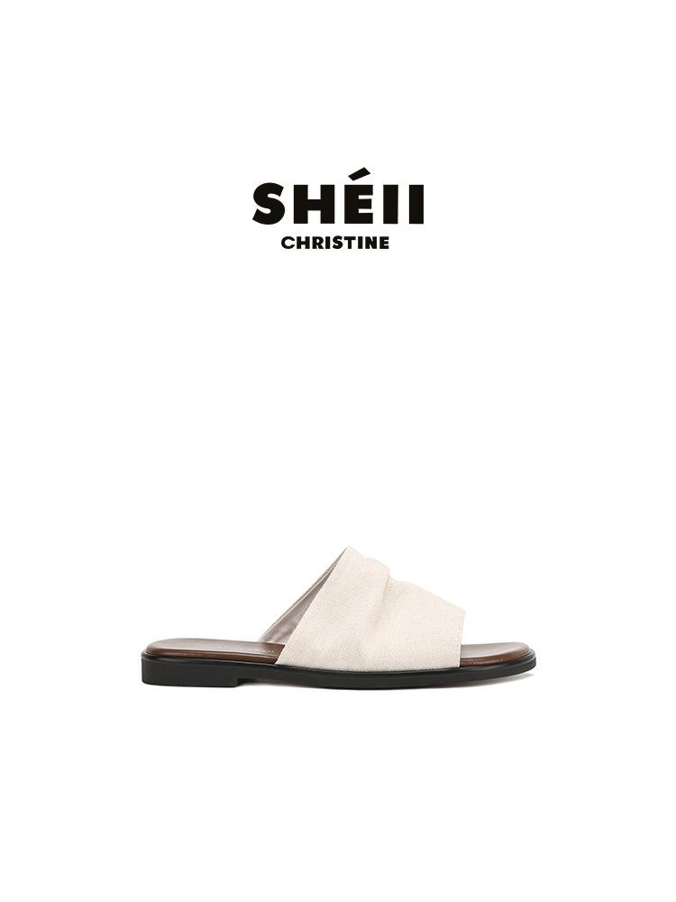 

Bangkok tow~ holiday wind beach linen pleated flat bottom cool slippers women s outer wear summer versatile one-pedal sandals 40