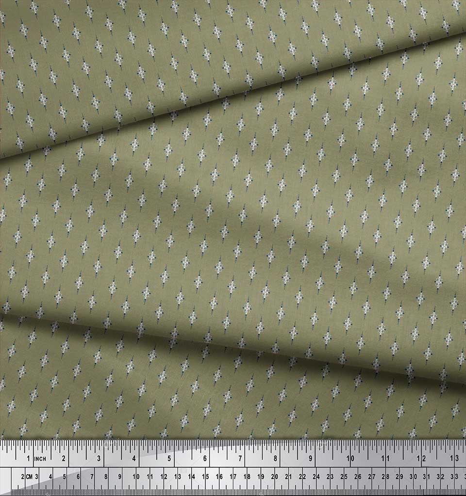 Soimoi Japan Crepe Satin Fabric Dot & Leaves Small Motif Shirting Print Fabric by the Metre 42 Inch