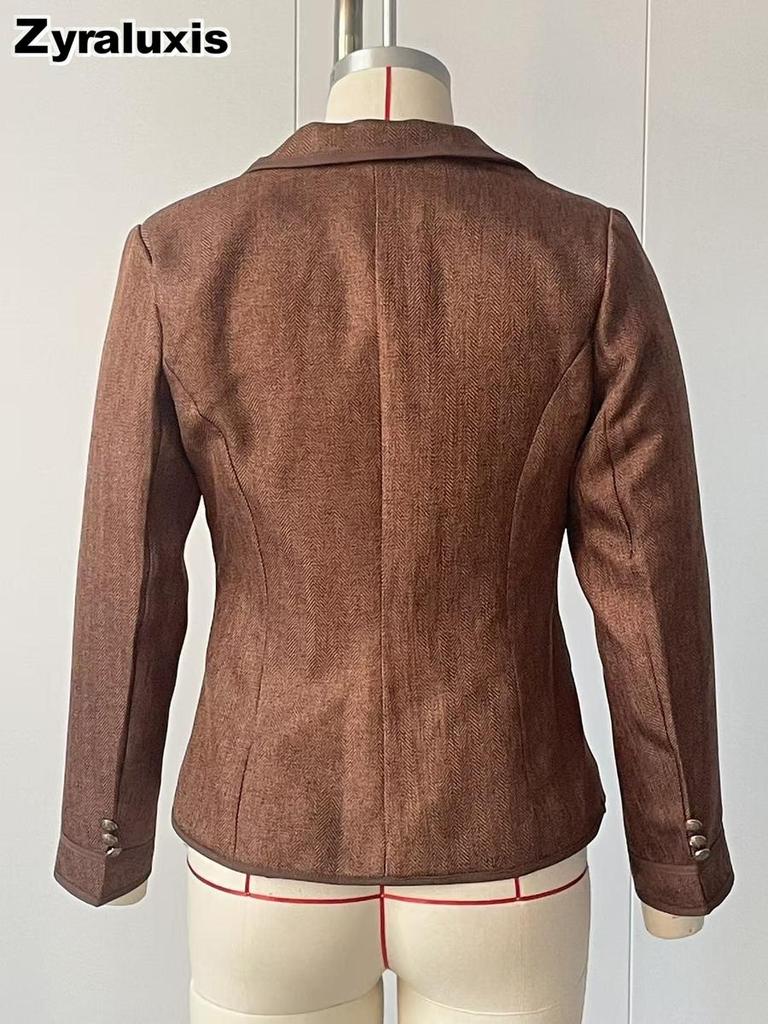 Women's Western Casual Patchwork Jacket Coat with Pockets with Fall Winter