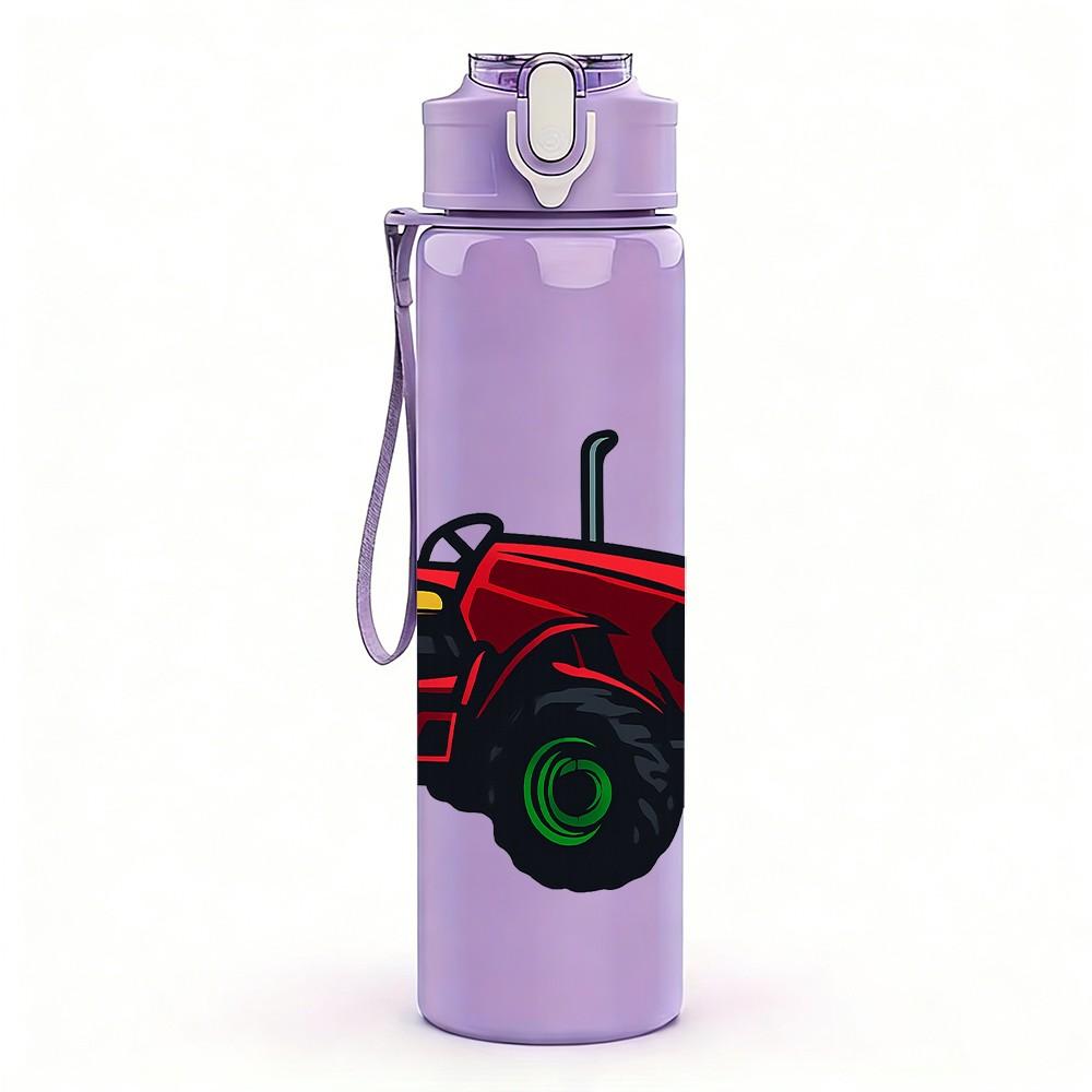 1PC Red Farm Tractor Pattern 750ml Color Plastic Sports Water Bottle Leakproof Flip Straw Lid Suitable for Sports Office Home Use